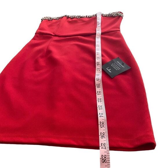NEW Lulu’s | Feel the Beat Red Rhinestone Strapless Bodycon Mini Dress, Size M - Picture 12 of 15
